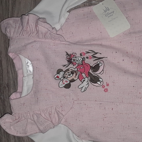 Disney Minnie Mouse Pink Tweed Romper with Floral Embroidery - Picture 2 of 5